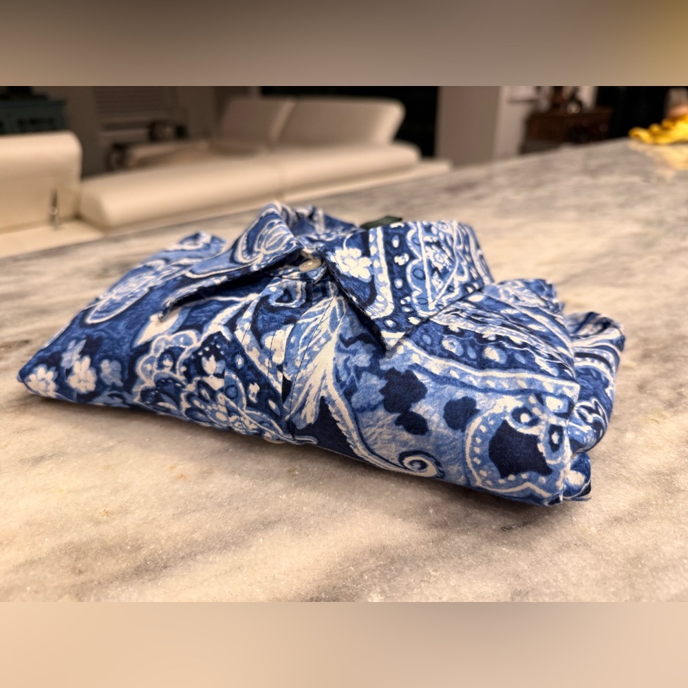 Ralph Lauren Blue and White Paisley blouse sz XL